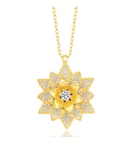 Aya Diamond Gümüş Gold Beyaz Taşlı Lotus Çiçeği Kadın Kolye