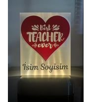Öğretmene Özel Isimli Kalpli Dekoratif Led Lamba M1 - Kablolu Adaptörlü - Amber Işıklı - Hediyelik (Günışığı)