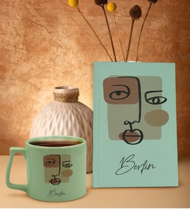BK Gift Kişiye Özel İsimli Yeşil Sert Kapaklı Defter ve Middle Kupa Seti, Arkadaşa Hediye, Yeni İş Hediyesi, Doğum Günü Hediyesi (Model 1)
