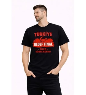 Erkek TÜRKİYE Baskılı Tişört Ay Yıldız 2026 Dünya Kupası Taraftar Forma T-Shirt - Siyah