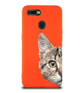Oppo AX7 Uyumlu Lansman Kılıf Catface Tasarımlı İçi Kadife Kapak-Turuncu (Şeffaf)