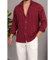 Erkek İki Çizgili Regular Relaxed Fit Uzun Kollu Gömlek