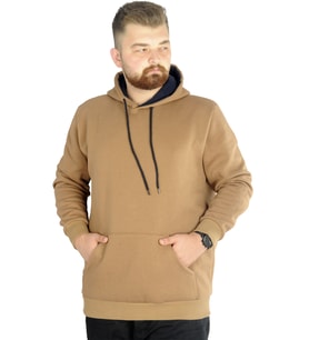 Mode XL Erkek Sweatshirt Kapşonlu Pocket Basic 20562 Sütlükahve