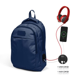 Coral High Kids Lacivert Üç Bölmeli USB Şarjlı Kulaklık Çıkışlı Okul Sırt Çantası 24313