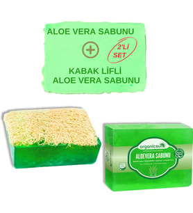 2'li Set Doğal Kabak Lifli Aloe Vera Sabunu ve Lifsiz Aloe Vera Sabunu