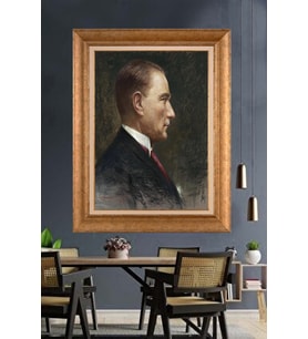 Altın Varaklı Çerçeveli Paspartulu Atatürk Tablo nh473 (Gold)