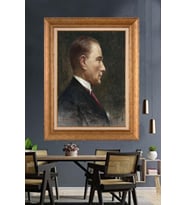 Altın Varaklı Çerçeveli Paspartulu Atatürk Tablo nh473 (Gold)