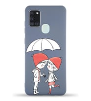 Samsung Galaxy A21s Uyumlu Lansman Kılıf Aşk Tasarımlı İçi Kadife Kapak-Petrol Mavisi (Şeffaf)