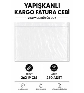 26x19 Cm Büyük Boy Yapışkanlı Kargo Fatura Cebi 250 Adet