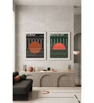 Geometrik Minimalizm 2'li Ahşap Çerçeveli Tablo Seti