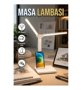 Kısılabilir LED Masa Lambası Kalemlik ve Telefon Tutuculu Modern Tasarım