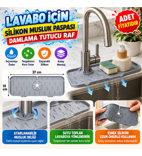 Lavabo İçin Silikon Esnek Mat Musluk Sapı Damlama Tutucu Raf Mutfak Tezgahı Sıçrama Koruma (adet fiyatıdır)