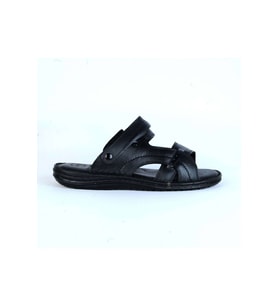 Moda Ayakkabı 01142 Siyah %100 Deri Yazlık Günlük Erkek Terlik
