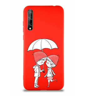 Huawei Y8P Soft Premier Kapak Aşk Tasarımlı Silikon Kılıf - Kırmızı (Şeffaf)