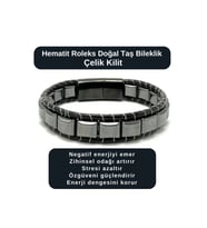SERTİFİKALI Hematit Roleks Doğal Taş Bileklik Çelik Kilit