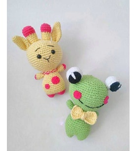 Minik Kurbağa ve Minik Zürafa Amigurumi Organik Oyuncak