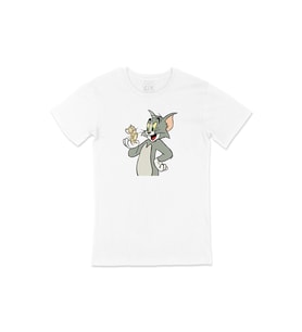 Tom Jerry Kedi Fare Tişört (Beyaz)