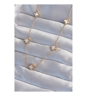 Mey İthalat® 316L Çelik Gold Renk Minimal Beyaz Sedefli Yonca Kolye