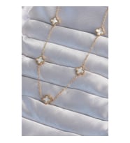 Mey İthalat® 316L Çelik Gold Renk Minimal Beyaz Sedefli Yonca Kolye