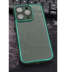 iPhone 12 Pro Max Uyumlu Yeşil Kenarlı Renkli Yarı Şeffaf Kapak Kılıf Kamera Lens Korumalı
