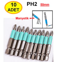 10 Parça Ph2 Manyetik Tornavida Uç Seti 50mm Uzunluk Altıgen Şaftlı Yıldız Başlı Matkap Ucu Kaymaz