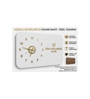 Odak Serisi: Modern ve Kişiselleştirilebilir Ahşap Duvar Saati 80x50 cm Beyaz Üzeri Gold Renk