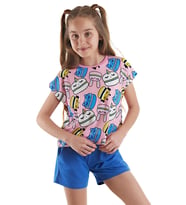 Tatlı Kurabiyeler Kız Çocuk T-shirt Şort Takım (Pembe)