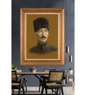 Altın Varaklı Çerçeveli Paspartulu Atatürk Tablo nh203 (Gold)