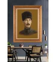 Altın Varaklı Çerçeveli Paspartulu Atatürk Tablo nh203 (Gold)