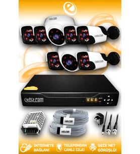 ELITCAM 8 Kameralı Panda 2 İç Kamera Set HDD'siz Full HD Gece Görüşlü Güvenlik Kamerası Sistemi