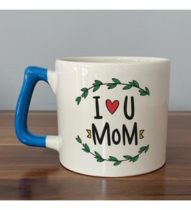 I Love You Mom Baskılı Mavi Kulplu D Kupa