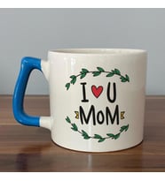I Love You Mom Baskılı Mavi Kulplu D Kupa