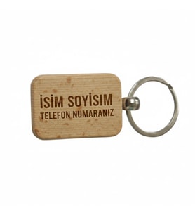 Kişiye Özel Mini Dikgörtgen Ahşap Anahtarlık – İsim Soyisim ve Telefon Numarası Yazılı Lazer Gravür Anahtarlık – Kişisel & Acil Durum Anahtarlığı