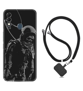 Tecno Spark 8T Kılıf Silikon Boyun Askılı İpli Desenli Silikon İskelet Astronot 1613