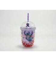 500ml Stitch Figürlü Pipetli Köpük Boncuklu Bardak Mor Renk Şeffaf Kapaklı Çocuk Matara (Y. Mor)
