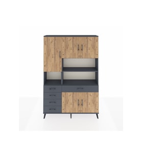 Arges Dolap 9 Raflı 5 Çekmeceli 5 Kapaklı 132x30x195 Antrasit-Çam/Antrasit