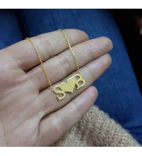 Harf Kolye Kalpli Altın Kaplama 925 Ayar Gümüş Kişiye Özel