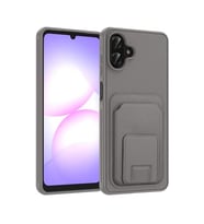 Coverzone Samsung Galaxy A07 ile Uyumlu K?l?f Z-Bikart Kart B�lmeli Standl? Kilif, Deri Dokulu Y�zey, Darbe Emici Kenar Koruma, Arka Kapak Tasar?m? Galaxy A07 kilif Gri