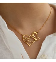 Kişiye Özel Kalp Kelebek Model İsim Kolye 925K Gümüş (Gold)