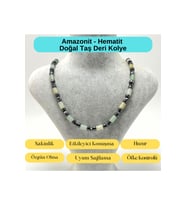Sertifikalı Amazonit ve Hematit Makrome Doğal Taş Kolye 55 - 65 cm Ayarlanabilir Ölçü