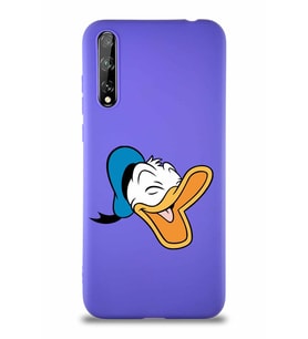 Huawei P Smart S Soft Premier Kapak Donald Duck-E Tasarımlı Silikon Kılıf - Mor (Şeffaf)