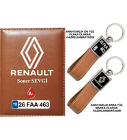 Plakanıza Özel Yeni Renault Logolu Taba Ruhsat Kabı ve Anahtarlık