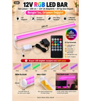 Luciole 100 CM ColorBar RGB LED Bar 12V 12W 20 Tuş Sese Duyarlı Kumandalı Adaptörlü Yapışkanlı Aydınlatma