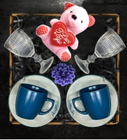 Kahve Fincanı & Fincan Yanı Bardak & Peluş Anahtarlık & Kokulu Mum & Hediye Seti (Lacivert)