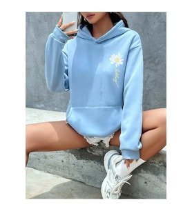 Unisex Papatya Baskılı Tasarım Oversize Sweatshirt (Bebek Mavisi)