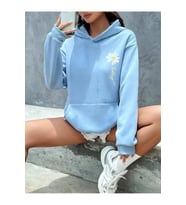 Unisex Papatya Baskılı Tasarım Oversize Sweatshirt (Bebek Mavisi)
