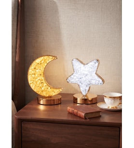 Ay ve Yıldız Dekoratif Masa Lambası Seti, Şık Gece Lambası, Gold Detaylı Modern Ev Dekoru