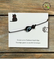 KirliPatiler Murano Cam Şirin Hayvanlar Serisi Bileklik (Siyah Kedi Silüet) (07)