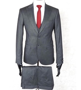 Jan Carlucci Slim Fit Sivri Yaka-Çift Yırtmaç Koyu Gri Drop 6 Yelekli Takım Elbise