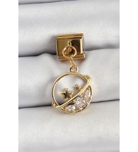 316L Çelik Sallantılı Zirkon Taşlı Satürn Model Gold Renk Nomination Charm 588 - HPSBYI6432-6